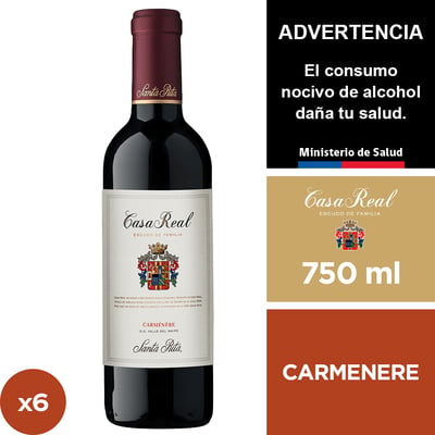 Vino Casa Real Escudo De Familia Carmenere Gran Reserva 6 X 750 Ml.