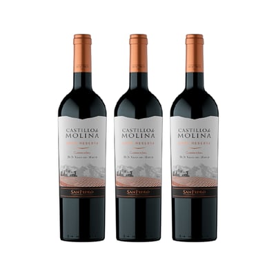 Vino Castillo De Molina Gran Reserva Carmenere 750 Cc X3