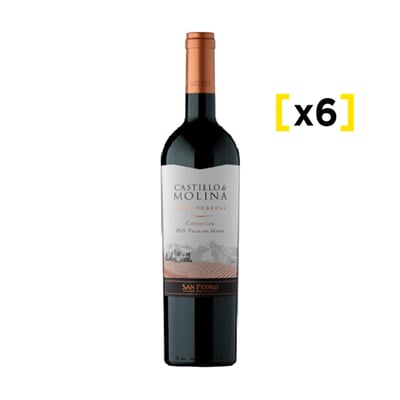 Vino Castillo De Molina Gran Reserva Carmenere Botella 750cc X6