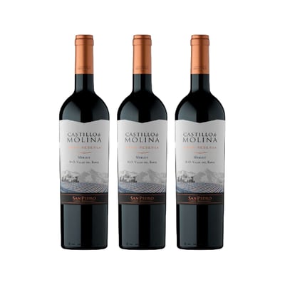 Vino Castillo De Molina Gran Reserva Merlot Botella 750cc X3