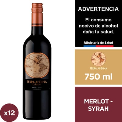 Vino Terra Andina Merlot - Syrah 12 X 750 Ml.