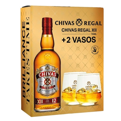 Whisky Chivas Regal 12 años botella 750 cc + 2 vasos