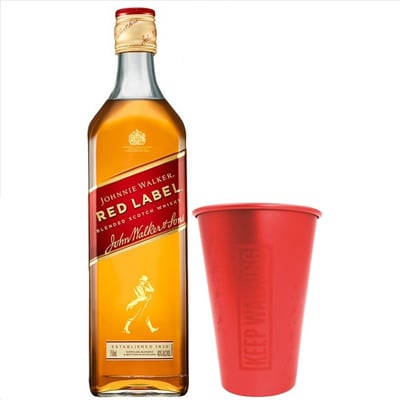 Whisky Johnnie Walker Red Label 750cc + Vaso Metalico