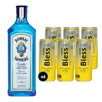 6x Agua Bless Limón y Jengibre con Gas 310cc + Gin Bombay Sapphire 750cc 40º alc.