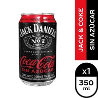 Cóctel Whisky Jack Daniels y coca cola sin azúcar lata 350 ml