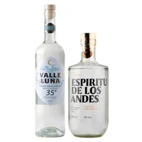 DUO PISCOS TRANSPARENTES N°2: 1x Pisco Valleluna Doble Destilado 750cc 35º alc. + 1x Pisco Espíritu de los Andes 750cc