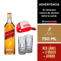 Johnnie Walker Red Label 750 Ml. + 2 Vasos Y Gorro