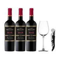 Pack 3 Vino Errazuriz Max Cepas 750cc + Copa + Descorchador