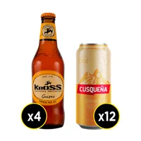 Pack 4x Kros Golden 330cc + 12x Cusqueña Lata 473cc