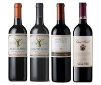 PACK ALPHA MARQUES CASA: Vino Montes Alpha Cabernet Sauvignon 750cc + Vino Montes Alpha Carmenere 750cc + Vino Marques de Casa Concha Carmenere 750cc + Vino Casa Real Cabernet Sauvignon 750cc