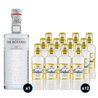 PACK BOTANIST + BRITVIC TONICA: 1x Gin The Botanist (31 BOTANICOS - 22 ENDEMICOS DE ISLAY) 700cc 46º alc. + 12x Britvic Agua Tónica 200cc