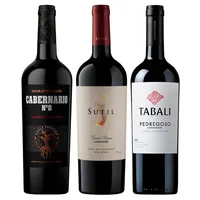 PACK CABERNARIO, SUTIL Y PEDREGOSO: 1x Vino Cabernario Black Blend 750cc + 1x Vino Sutil Gran Reserva Carmenere 750cc + 1x Vino Tabali Pedregoso Gran Reserva Carmenere 750cc