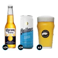 PACK CERVEZA: 24x Cerveza Corona Extra en Botellas 330cc + 24x Cerveza Quilmes Lata 473cc + 6x Vaso Goose Island IPA