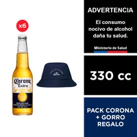 Pack Cerveza Corona 4,5° 6 X 330 Cc. + Gorro Regalo