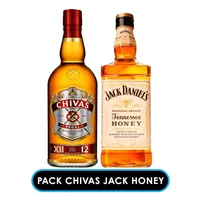 PACK CHIVAS JACK HONEY: Whisky Chivas Regal 12 Años 750cc + Whiskey Jack Daniels Honey 750cc