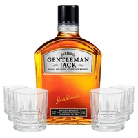 Pack Gentleman´s Gatsby: Whiskey Gentleman Jack Daniels 750cc 40º alc. + Set 6 Vasos Bajo Vintage Gatsby 330cc