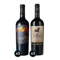 PACK GRAN DUPLA: 3x Vino Toro de Piedra Carmenere 750cc + 3x Vino 7 Colores Single Vineyard Red Blend 750cc