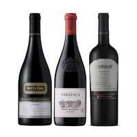 PACK GRAN RESERVAS SUMMER Nº1: Vino Santa Ema Gran Reserva Syrah 750cc + Vino Tarapacá Gran Reserva Carmenere 750cc + Vino Ventisquero Queulat Gran Reserva Carmenere 750cc
