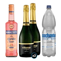 PACK SPRITZ PERFECTO N°13 1x Licor Aperitivo Ramazzotti Rosato 700cc  + 2x Espumante Viñamar Charmat Brut 750cc + 1x Agua Mineral Cachantun Con Gas 1.6 Litros
