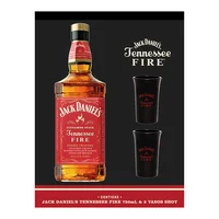 Pack Whiskey Jack Daniel´s Fire 750cc + 2 Vasos Shots Negros