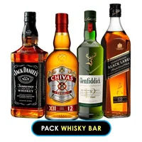 Pack Whisky Bar : Jack Daniels n˚7 - Glenfiddich 12 Años - Chivas 12 Años - Johnnie Walker Black Label - 750cc