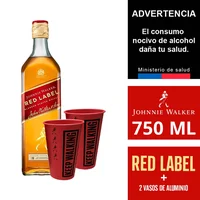 Pack Whisky Johnnie Walker red 750 cc + 2 vasos aluminio