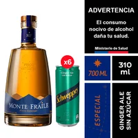 Pisco Monte Fraile Reservado 37,5° 700 Ml. + Schweppes Ginger Ale Sin Azúcar 6 X 310 Ml