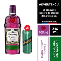Tanqueray Dark Berry Royale 700 Ml. + Schweppes Ginger Ale Sin Azúcar 6 X 310 Ml.