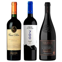 TRIO PREMIUM N°4: 1x Vino Andes Plateau 700 High Altitude Red Blend 750cc + 1x Vino Tarapacá Etiqueta Negra Cabernet Sauvignon 750cc + Vino Casa Silva Gran Terroir Carmenere 750cc