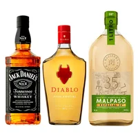 Whiskey Jack Daniels Old N7 750cc 40º alc. + Pisco Diablo 700cc 35ºalc. + Pisco Mal Paso 1 Litro 35º alc.