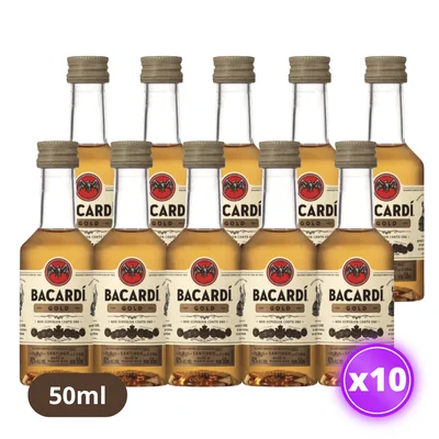 10x Miniatura Ron Bacardi Gold - 50ml (plástico)
