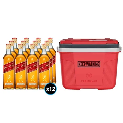 12x Whisky Johnnie Walker Red Label 1L 40º alc. + Cooler Termolar Rojo 32 litros