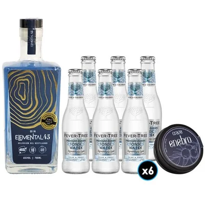 1x Gin Elemental 45 700cc 45º alc.+ 6x Agua Tónica Fever Tree Indian Naturally Light 200cc + 1x Botánicos Craze Enebro