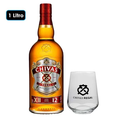 1x Whisky Chivas Regal 12 años 1 Litro 40º alc. + Vaso Chivas Regal