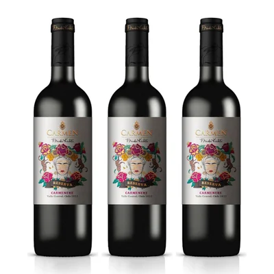 3x Vino Carmen Reserva Frida Kahlo Carmenere 13° 750cc