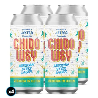 4x Cerveza Jester Chido Wey Mexican Lager con Maiz en Lata 473cc