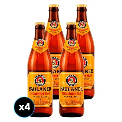 4x Cerveza Paulaner Münchener Hell Botellin 500cc