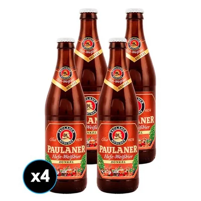 4x Cerveza Paulaner Weissbier Dunkel Botellin 500cc