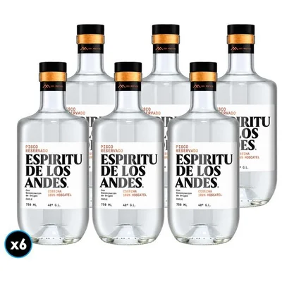 6x Pisco Espíritu de Los Andes 750cc 40° alc.