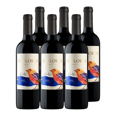 6x Vino 7 Colores Cortejo Merlot 13° 750cc