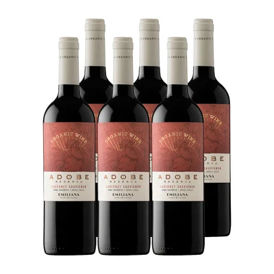 6x Vino Orgánico Adobe Reserva Cepas 750cc