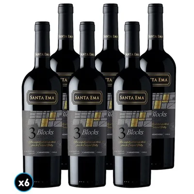 CAJA SANTA EMA 3 BLOCKS GR (Carmenere): 6x Vino Santa Ema 3 Blocks Gran Reserva Carmenere 750cc