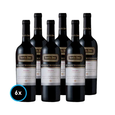CAJA SANTA EMA GR (Malbec): 6x Vino Santa Ema Gran Reserva Malbec 750cc
