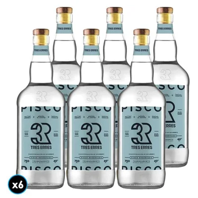 CAJA TRES ERRES  TRANSPARENTE 750cc : 6x Pisco Tres Erres 750cc transparente 40° alc.