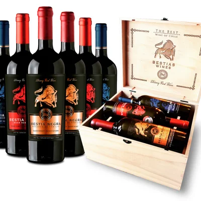 Caja Vino Bestia 6 Botellas Con 3 Variedades 750cc