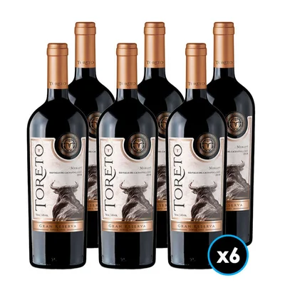 CAJA VINO TORETO GRAN RESERVA (MERLOT): 6x Vino Toreto Gran Reserva Merlot 750cc
