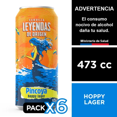 Cerveza Leyendas De Origen Pincoya Hoppy Lager 6 X 473 Cc.