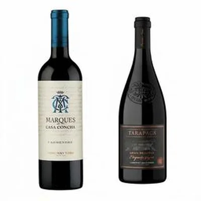 DUO MARQUES - TARAPACA: 1x Vino Marques de Casa Concha Carmenere 750cc + 1x Vino Tarapacá Etiqueta Negra Cabernet Sauvignon 750cc