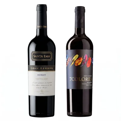 DUO SANTA EMA - 7 COLORES : 1x Vino Santa Ema Gran Reserva Merlot 750cc + 1x Vino 7 Colores Single Vineyard Red Blend 750cc