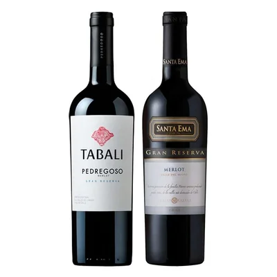 DUO TABALI - SANTA EMA (Merlot): 1x Vino Tabali Pedregoso Gran Reserva Merlot 750cc + 1x Vino Santa Ema Gran Reserva Merlot 750cc